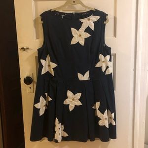 Floral Appliqué Cotton Poplin Dress